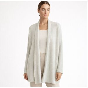 Eileen Fisher Open Front Knit Cardigan Organic Cotton Tencel Large Read